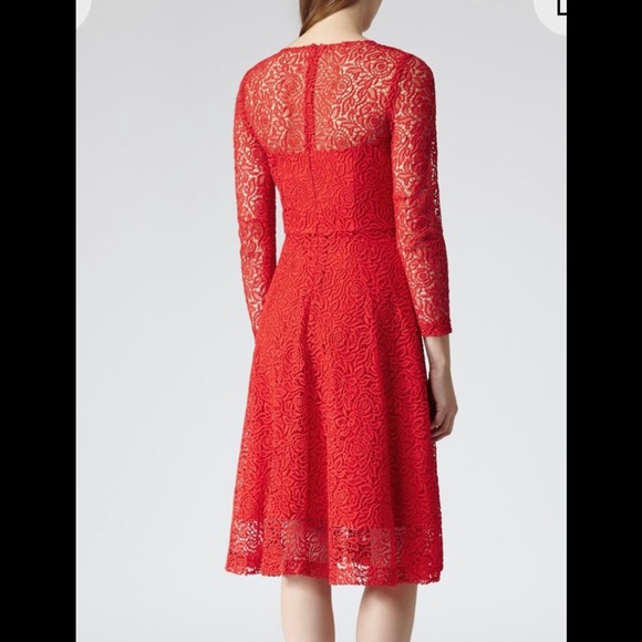 REISS - LONG SLEEVE RED GUIPURE LACE MIDI LADY DRESS - NWTags - Picture 4 of 8